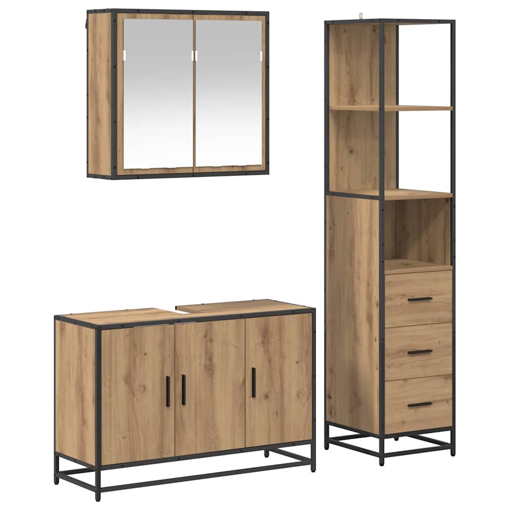 Badezimmermöbel-Set mit Regal 3 pcs Artisan-Eiche Holzwerkstoff