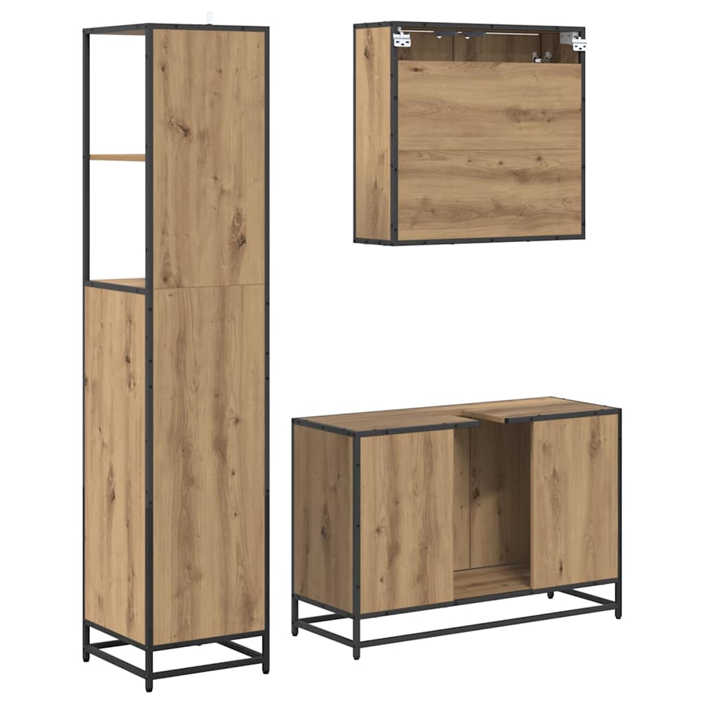 Badezimmermöbel-Set mit Regal 3 pcs Artisan-Eiche Holzwerkstoff