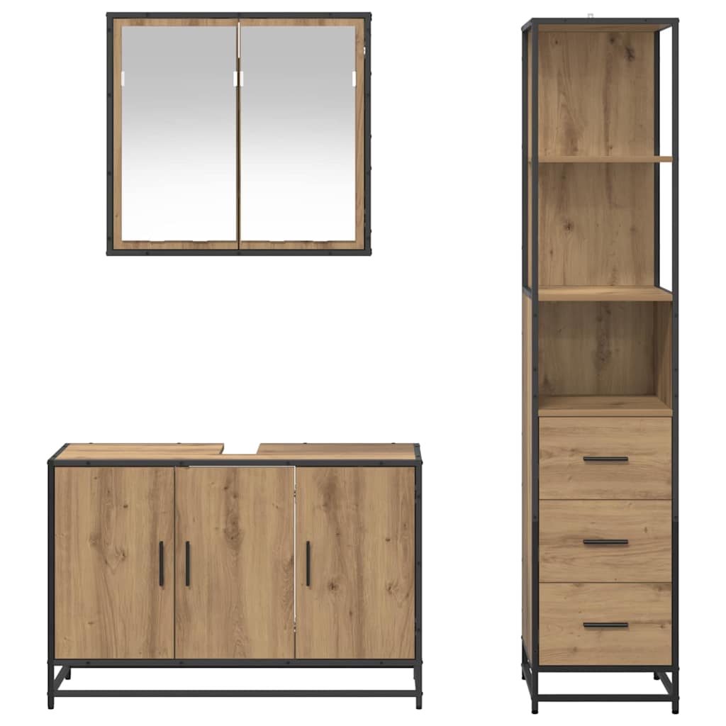 Badezimmermöbel-Set mit Regal 3 pcs Artisan-Eiche Holzwerkstoff