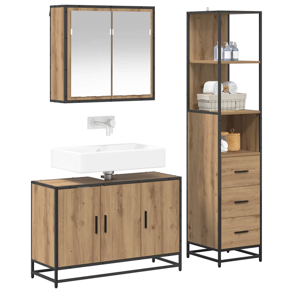 Badezimmermöbel-Set mit Regal 3 pcs Artisan-Eiche Holzwerkstoff
