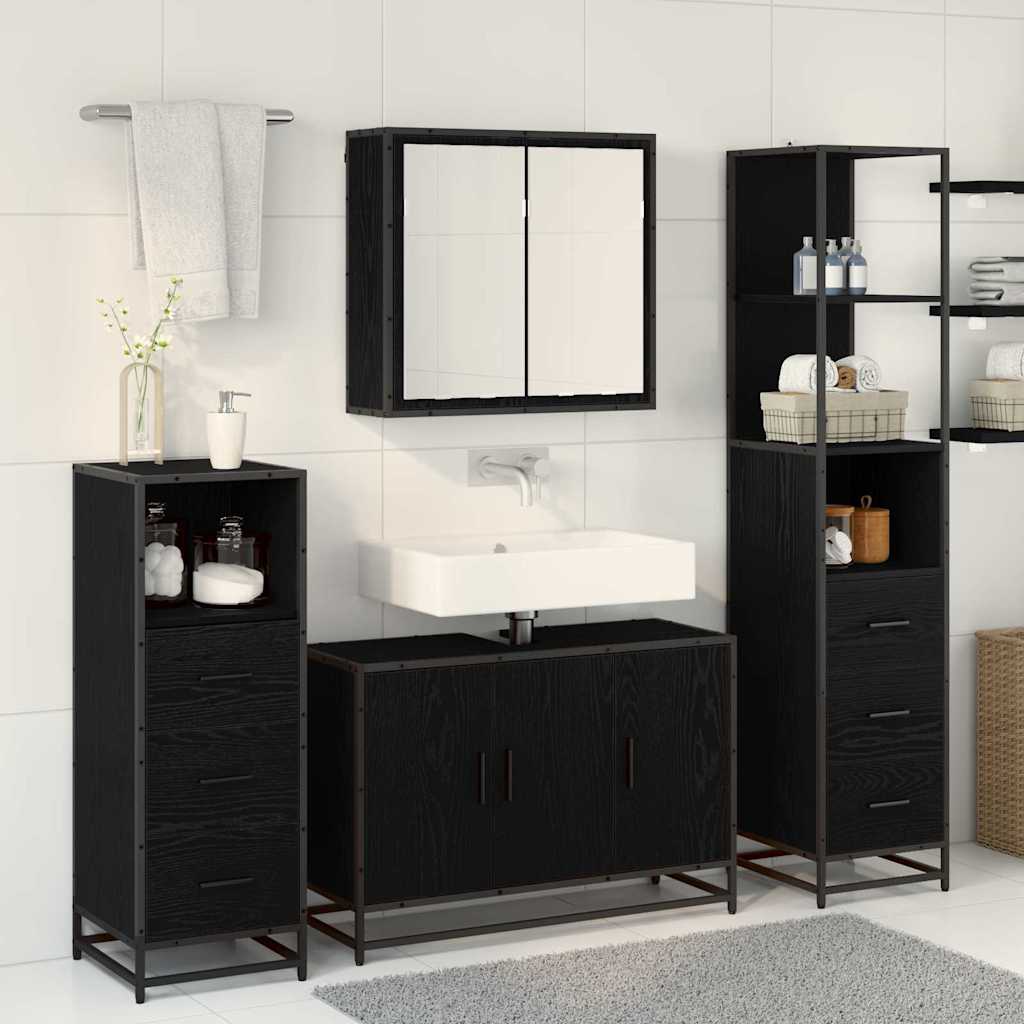 Badezimmermöbel-Set 3 pcs Schwarz Eichen-Optik Holzwerkstoff