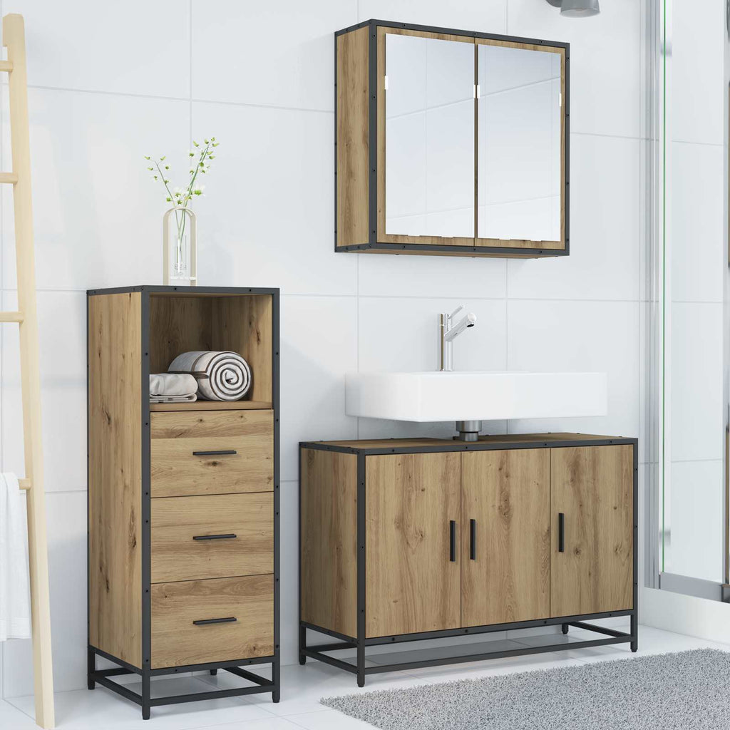 Badezimmermöbel-Set mit Regal 3 pcs Artisan-Eiche Holzwerkstoff
