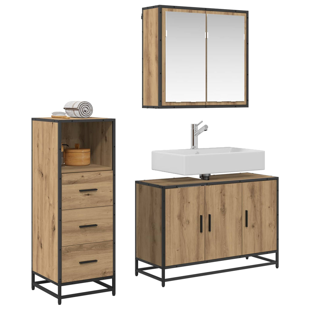 Badezimmermöbel-Set mit Regal 3 pcs Artisan-Eiche Holzwerkstoff