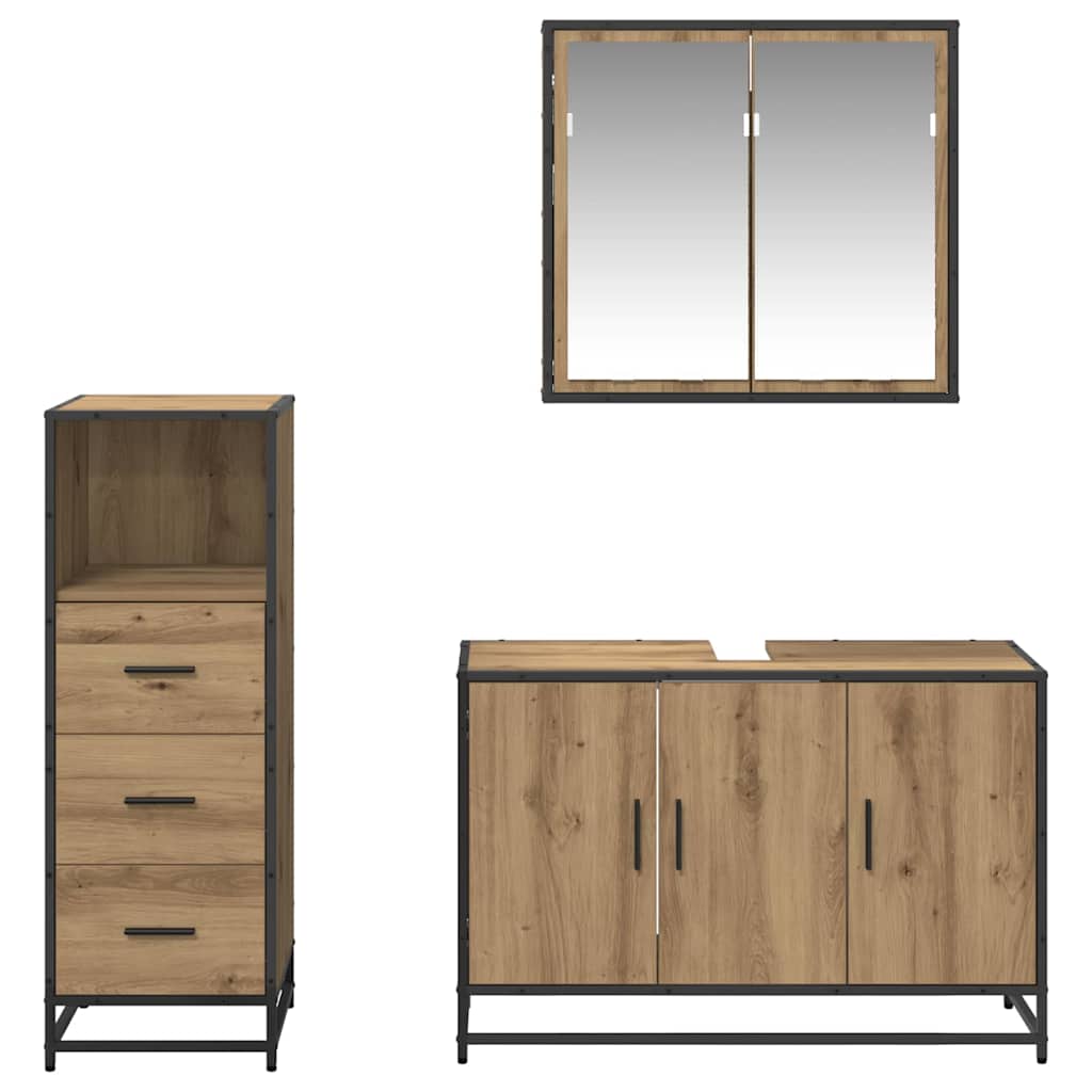Badezimmermöbel-Set mit Regal 3 pcs Artisan-Eiche Holzwerkstoff