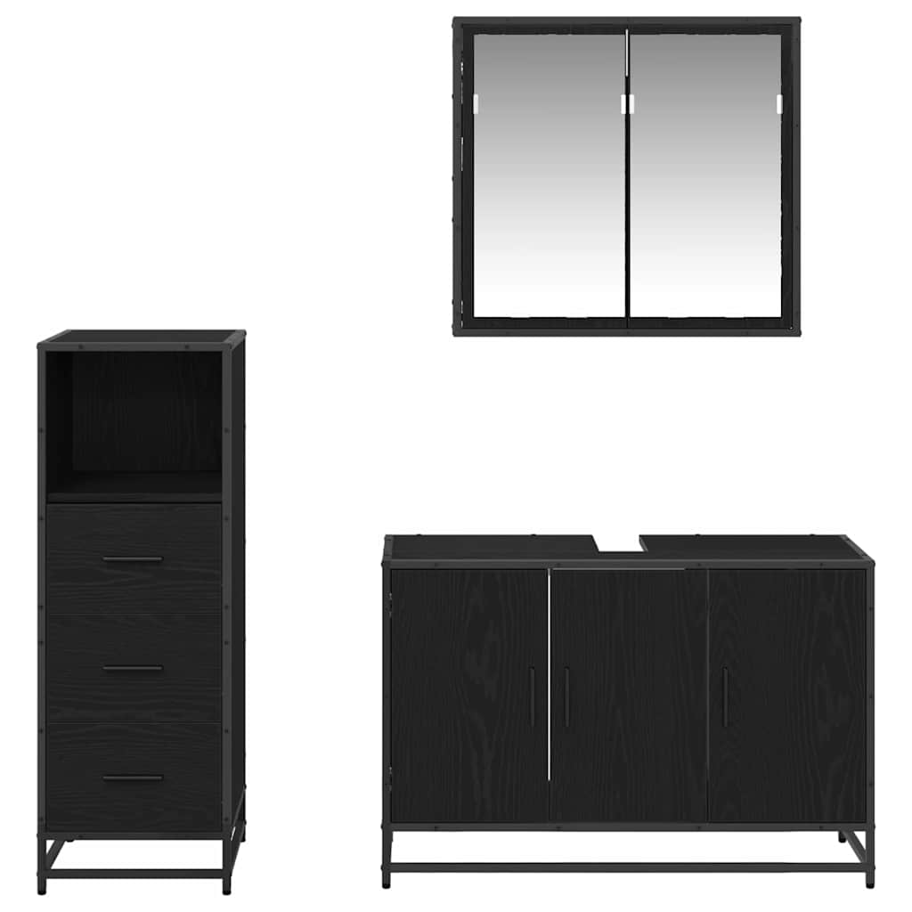 Badezimmermöbel-Set 3 pcs Schwarz Eichen-Optik Holzwerkstoff