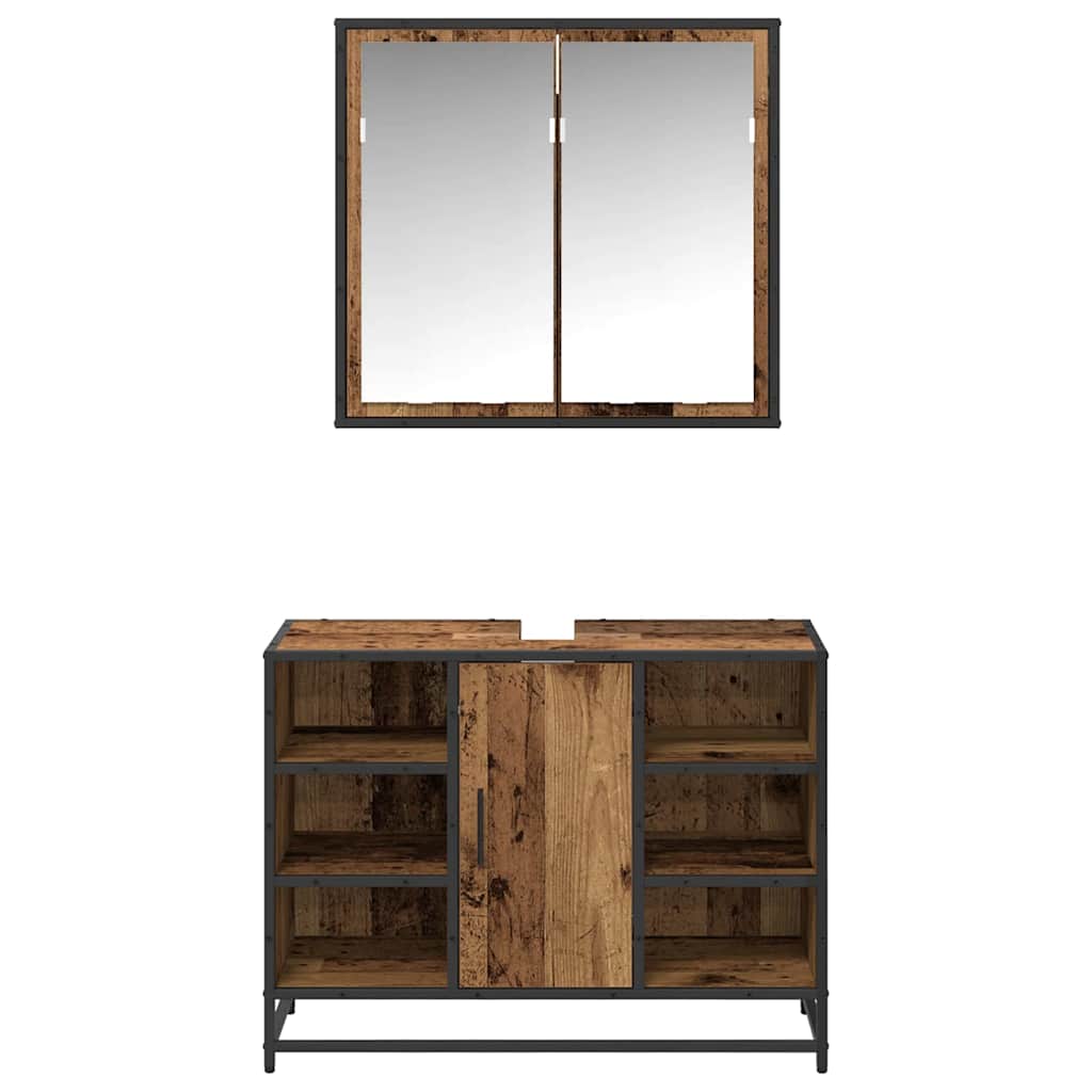 Badezimmermöbel-Set mit Regal 2 pcs Altholz Holzwerkstoff