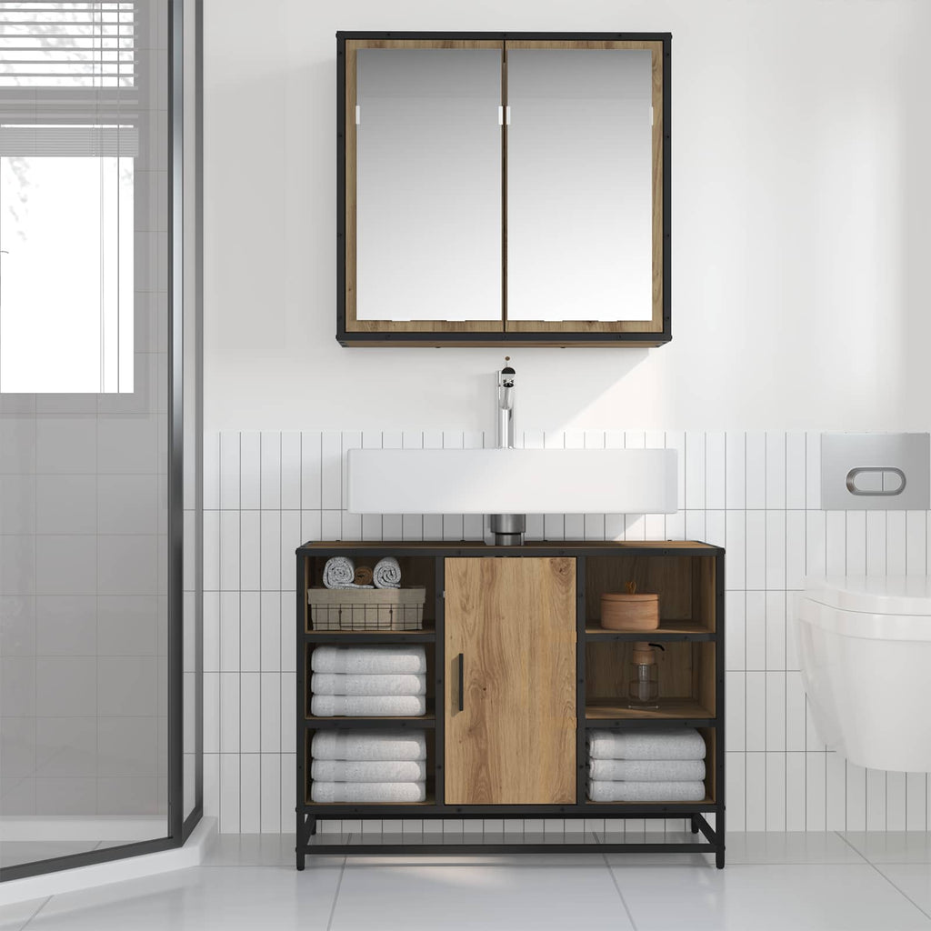 Badezimmermöbel-Set mit Regal 2 pcs Artisan-Eiche Holzwerkstoff
