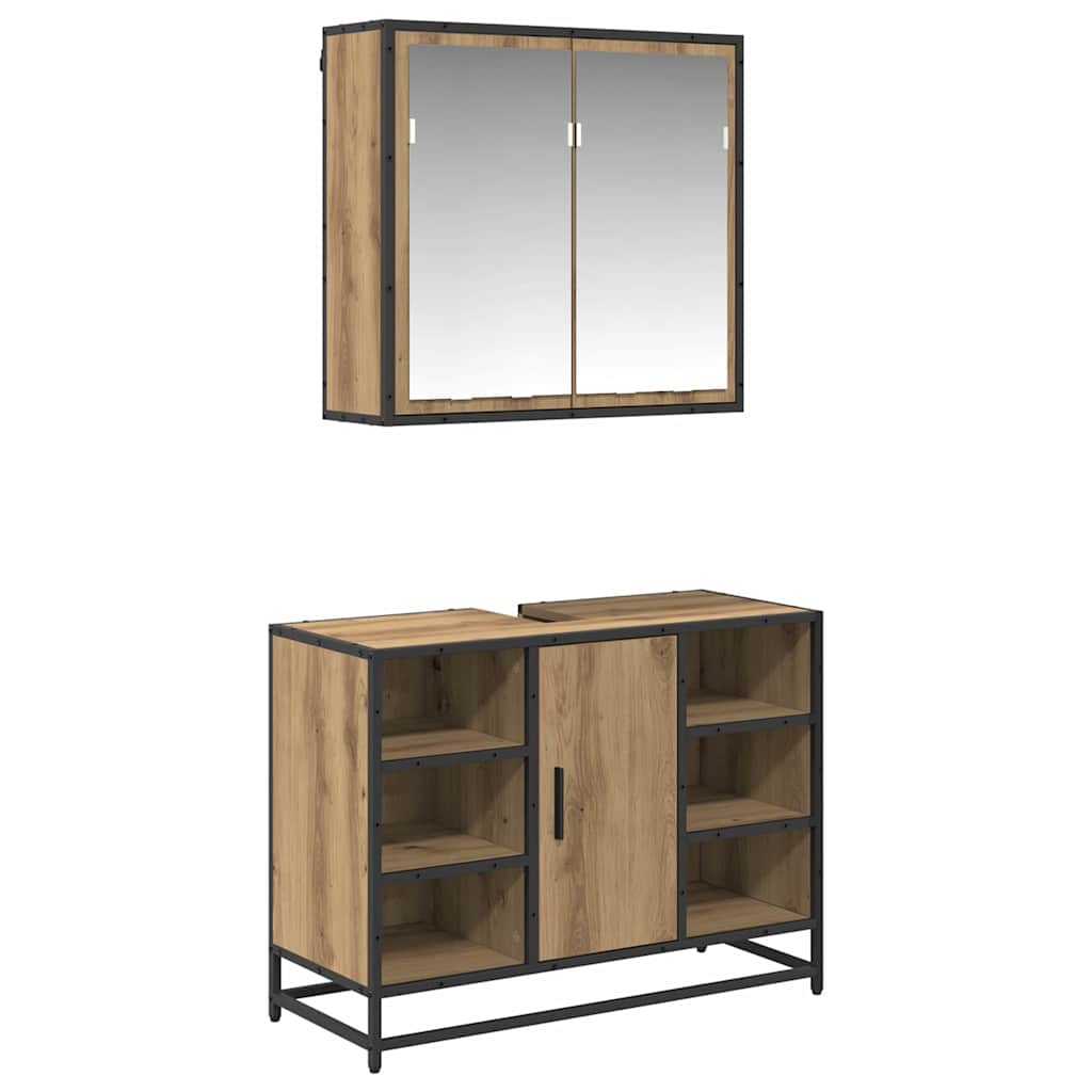 Badezimmermöbel-Set mit Regal 2 pcs Artisan-Eiche Holzwerkstoff