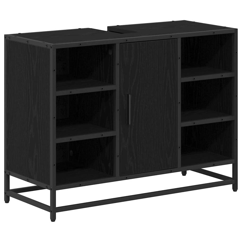 Badezimmermöbel-Set 2 pcs Schwarz Eichen-Optik Holzwerkstoff