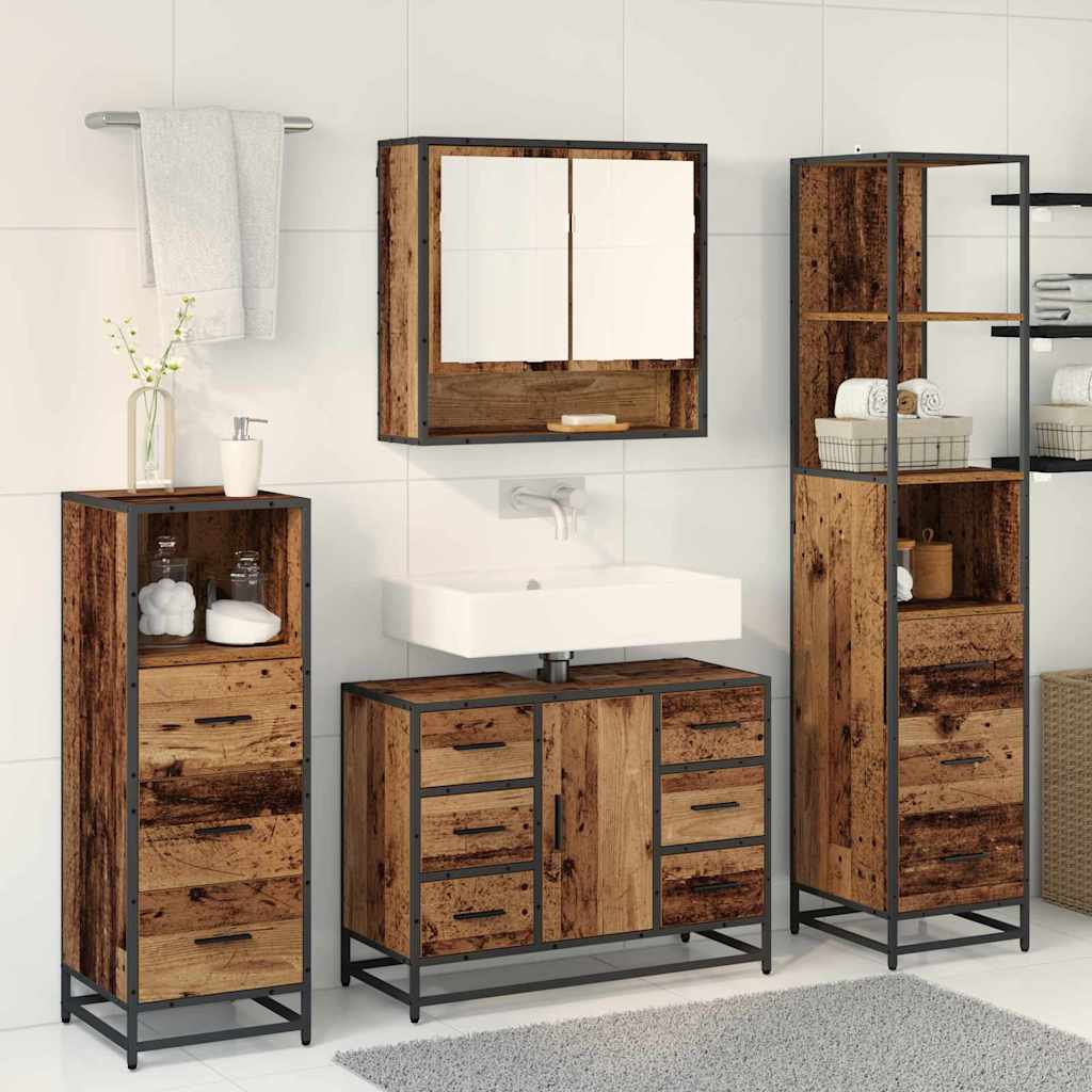 Badezimmermöbel-Set mit Schubladen 4 pcs Altholz Holzwerkstoff