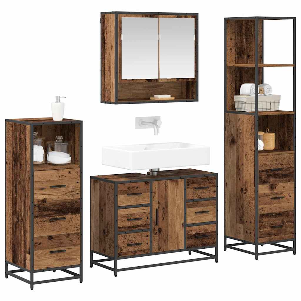 Badezimmermöbel-Set mit Schubladen 4 pcs Altholz Holzwerkstoff