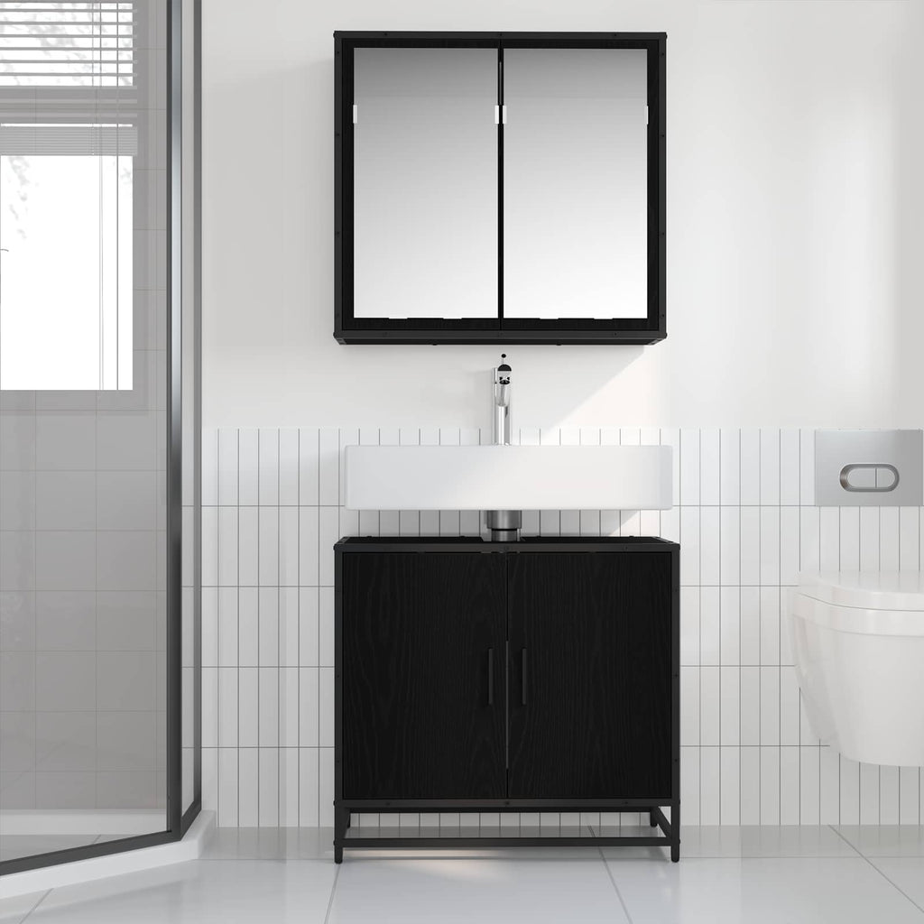 Badezimmermöbel-Set 2 pcs Schwarz Eichen-Optik Holzwerkstoff
