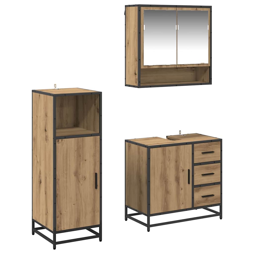 Badezimmermöbel-Set mit Regal 3 pcs Artisan-Eiche Holzwerkstoff