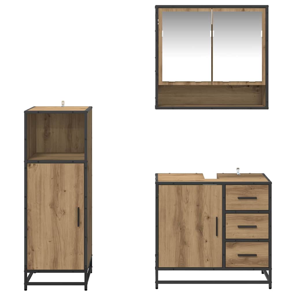 Badezimmermöbel-Set mit Regal 3 pcs Artisan-Eiche Holzwerkstoff