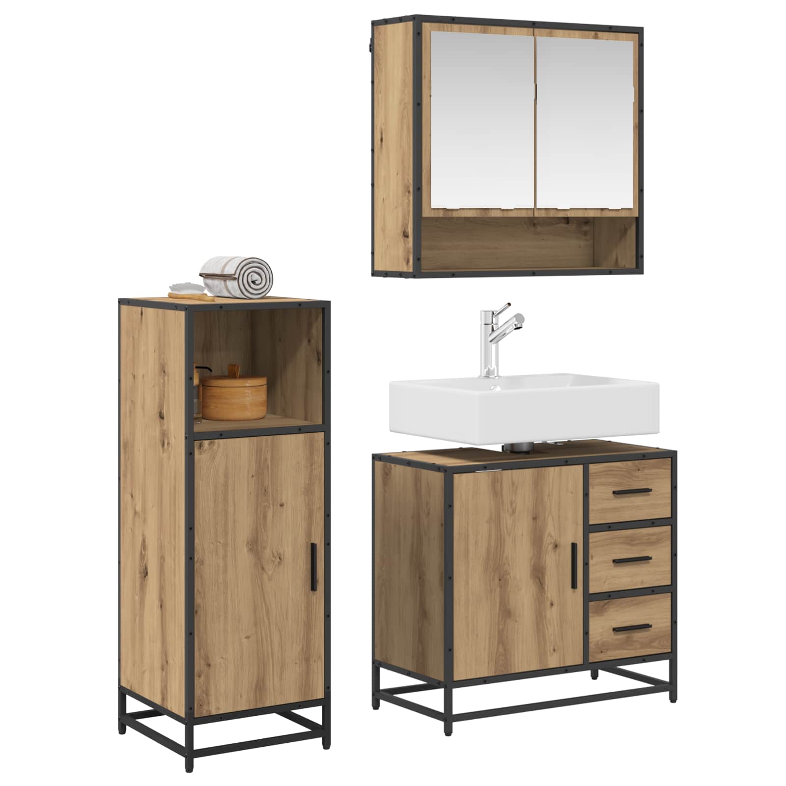 Badezimmermöbel-Set mit Regal 3 pcs Artisan-Eiche Holzwerkstoff