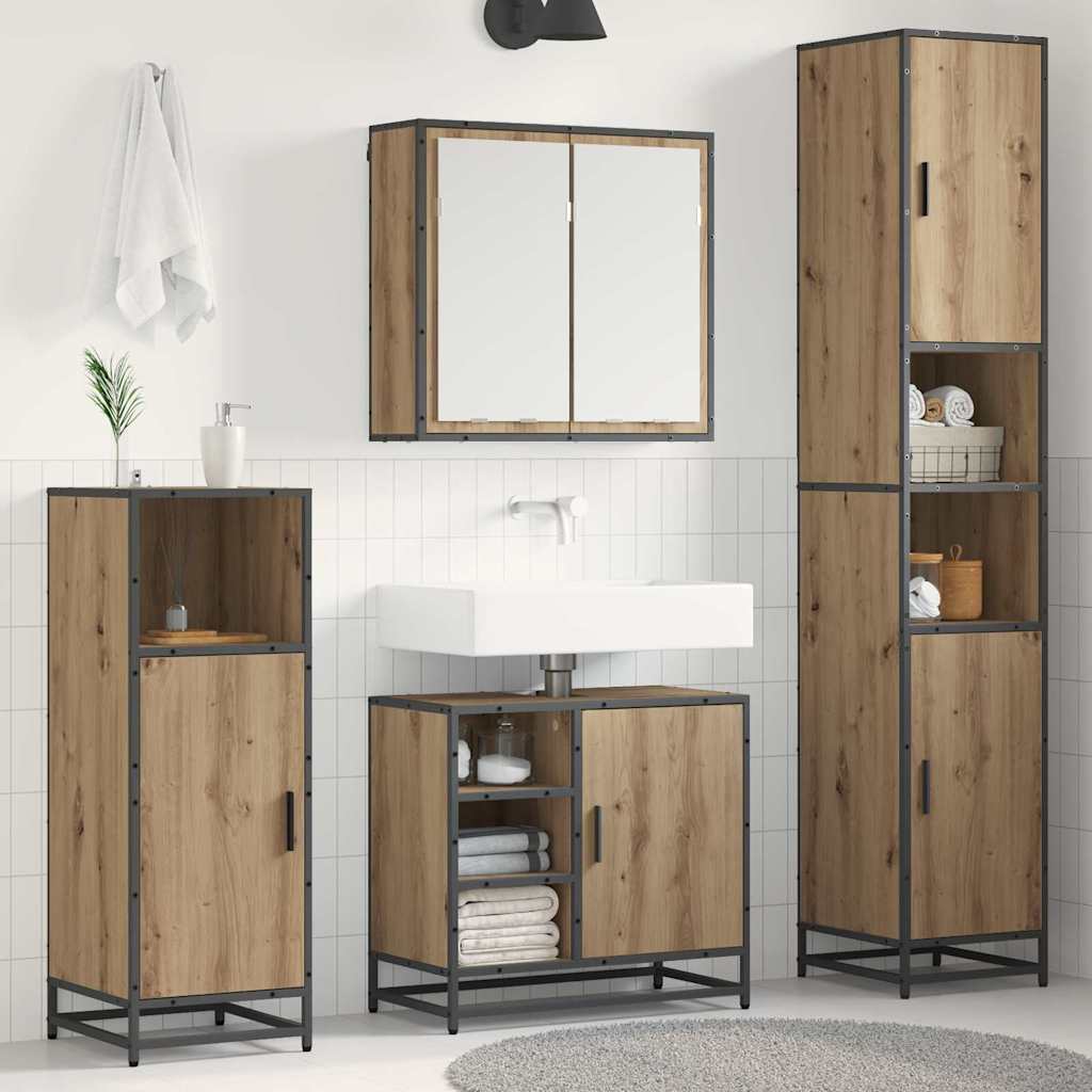 Badezimmermöbel-Set mit Regal 4 pcs Artisan-Eiche Holzwerkstoff