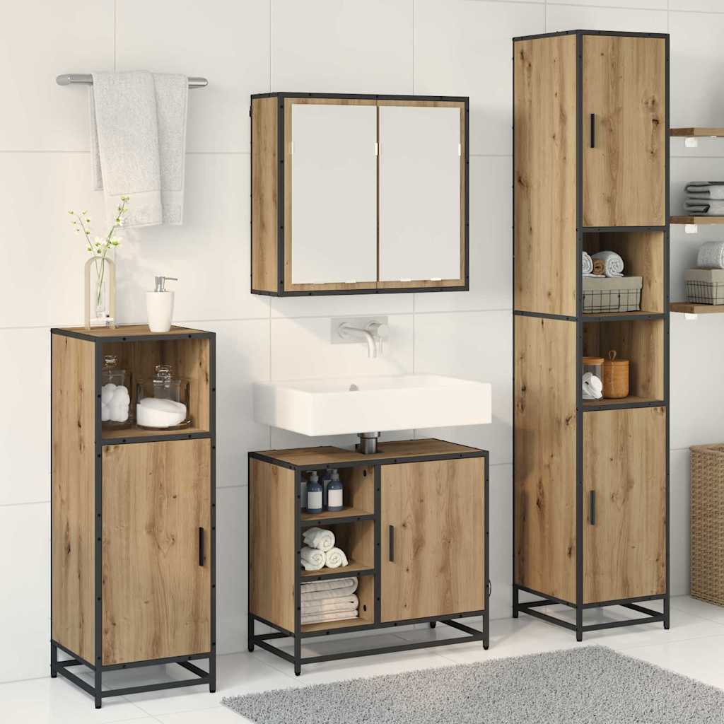 Badezimmermöbel-Set mit Regal 4 pcs Artisan-Eiche Holzwerkstoff