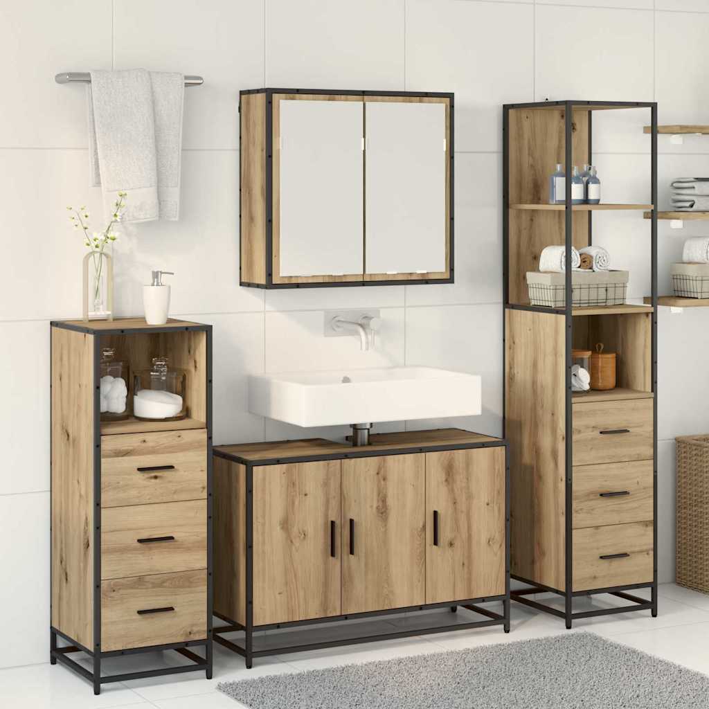 Badezimmermöbel-Set mit Regal 4 pcs Artisan-Eiche Holzwerkstoff
