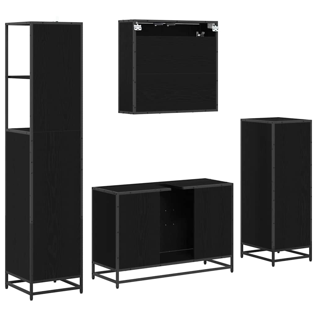 Badezimmermöbel-Set 4 pcs Schwarz Eichen-Optik Holzwerkstoff