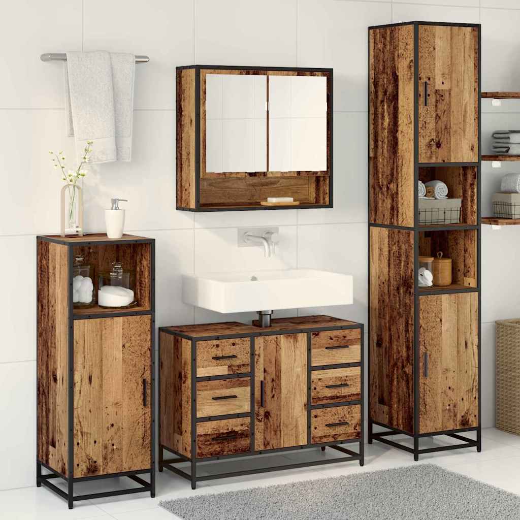 Badezimmermöbel-Set mit Schubladen 3 pcs Altholz Holzwerkstoff