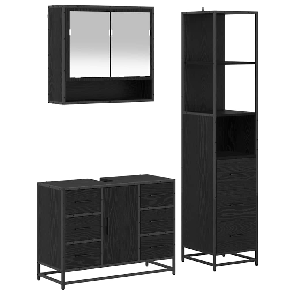 Badezimmermöbel-Set 3 pcs Schwarz Eichen-Optik Holzwerkstoff