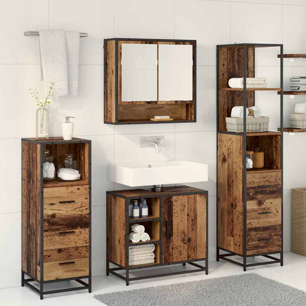 Badezimmermöbel-Set mit Schubladen 3 pcs Altholz Holzwerkstoff