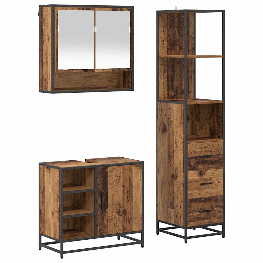 Badezimmermöbel-Set mit Schubladen 3 pcs Altholz Holzwerkstoff