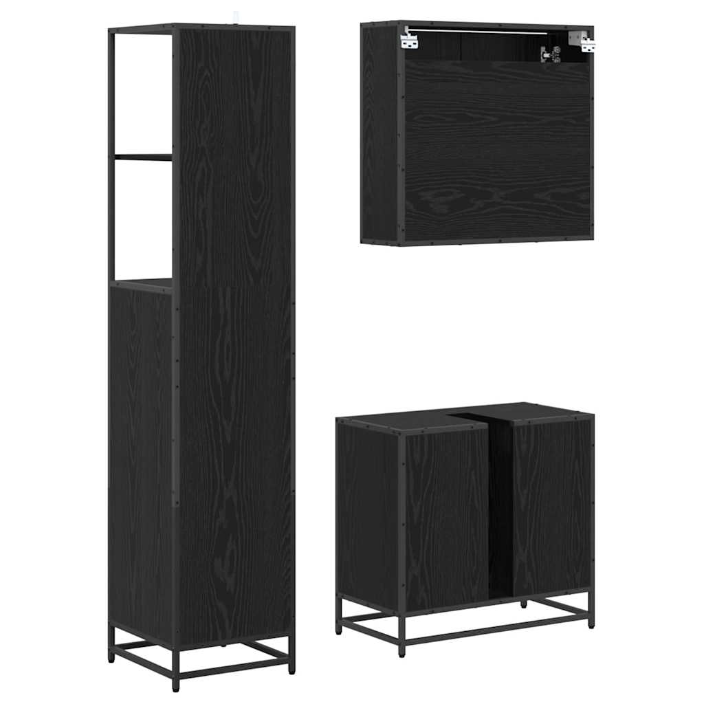 Badezimmermöbel-Set 3 pcs Schwarz Eichen-Optik Holzwerkstoff