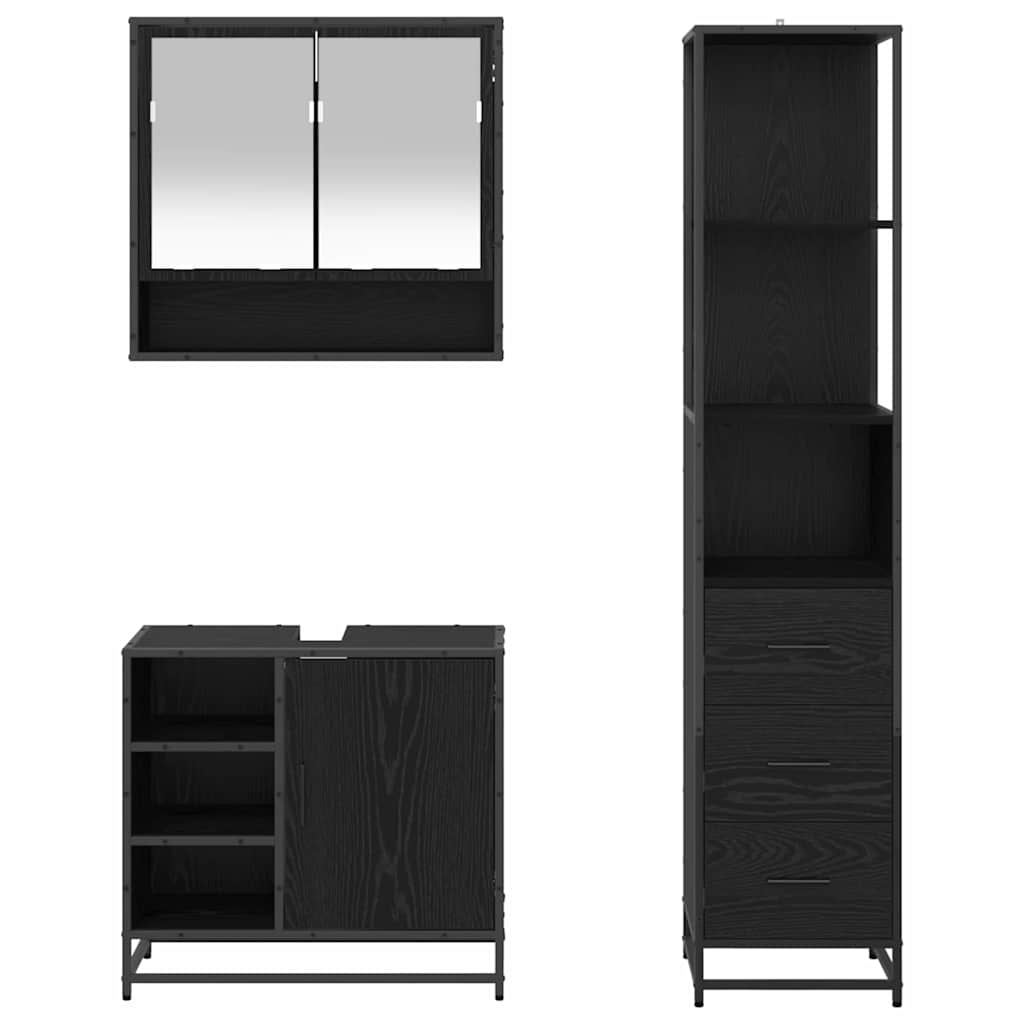 Badezimmermöbel-Set 3 pcs Schwarz Eichen-Optik Holzwerkstoff