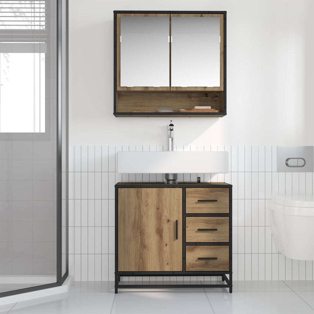 Badezimmermöbel-Set mit Regal 2 pcs Artisan-Eiche Holzwerkstoff
