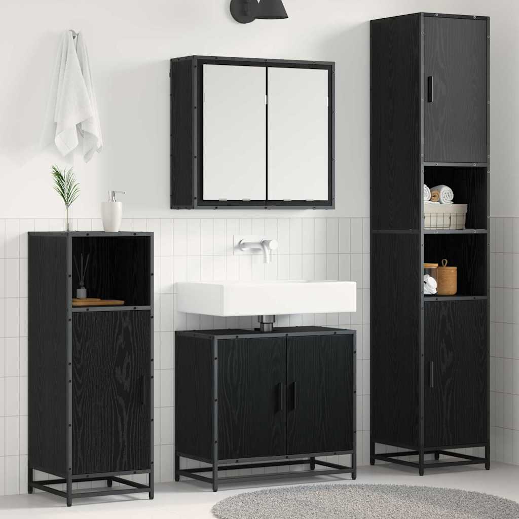 Badezimmermöbel-Set 3 pcs Schwarz Eichen-Optik Holzwerkstoff