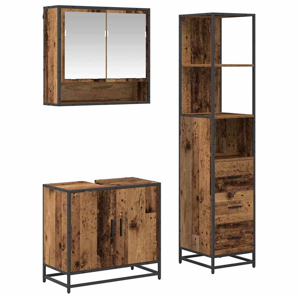 Badezimmermöbel-Set mit Schubladen 3 pcs Altholz Holzwerkstoff