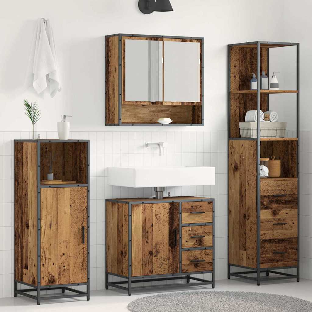 Badezimmermöbel-Set mit Schubladen 3 pcs Altholz Holzwerkstoff