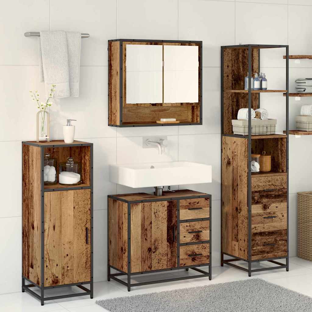 Badezimmermöbel-Set mit Schubladen 3 pcs Altholz Holzwerkstoff