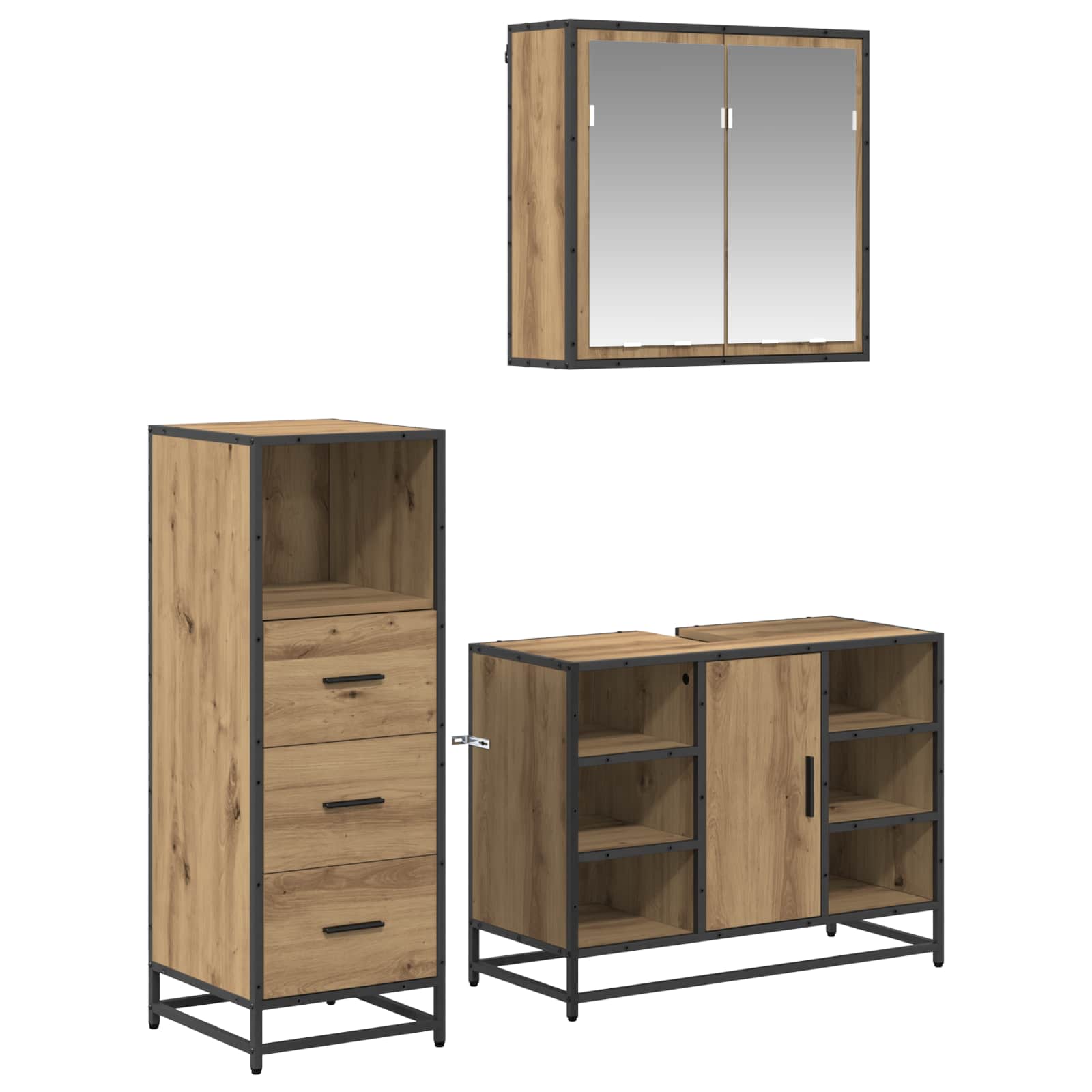 Badezimmermöbel-Set mit Regal 3 pcs Artisan-Eiche Holzwerkstoff