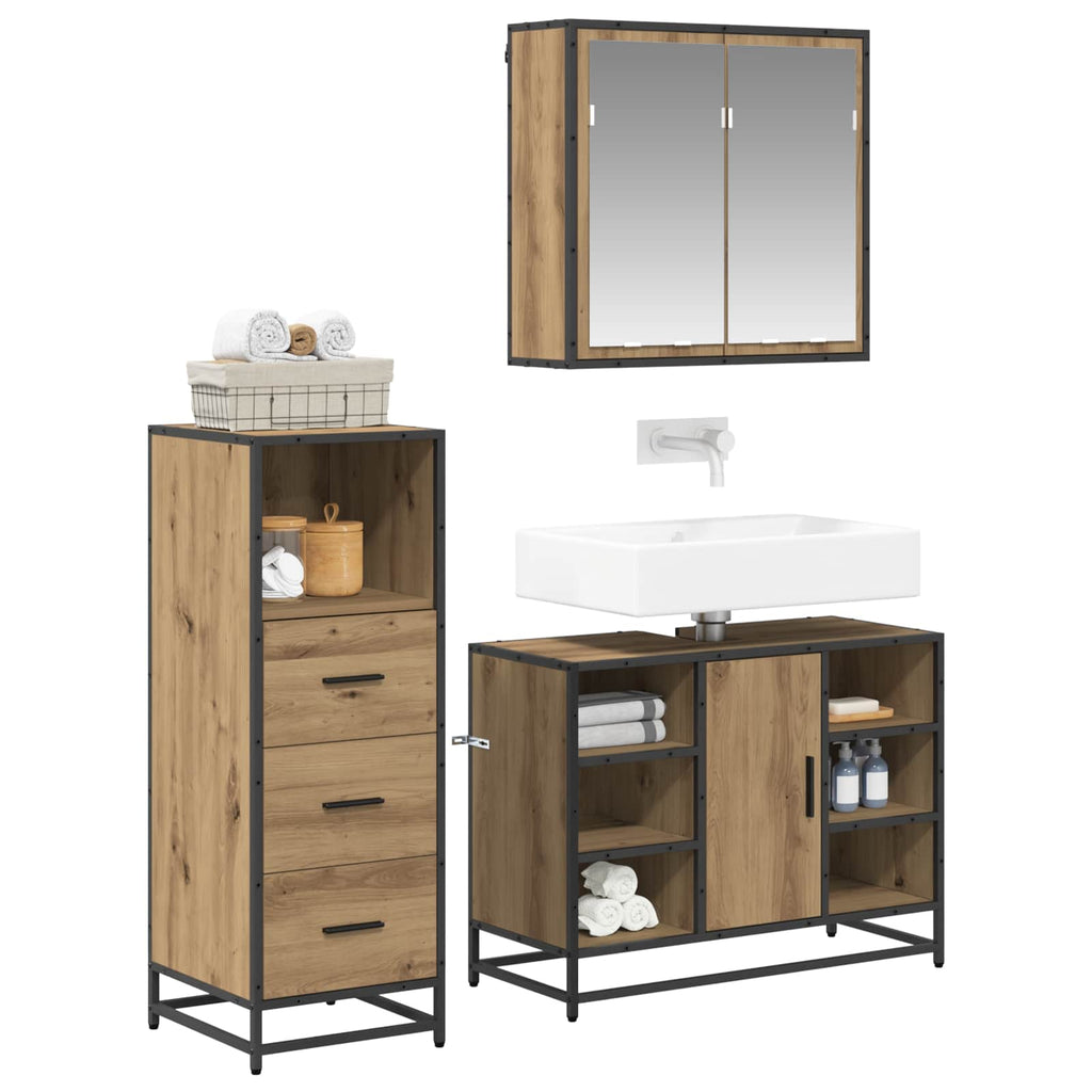 Badezimmermöbel-Set mit Regal 3 pcs Artisan-Eiche Holzwerkstoff