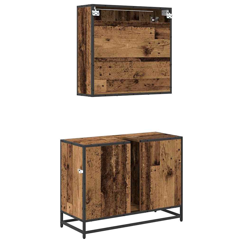 Badezimmermöbel-Set mit Regal 2 pcs Altholz Holzwerkstoff