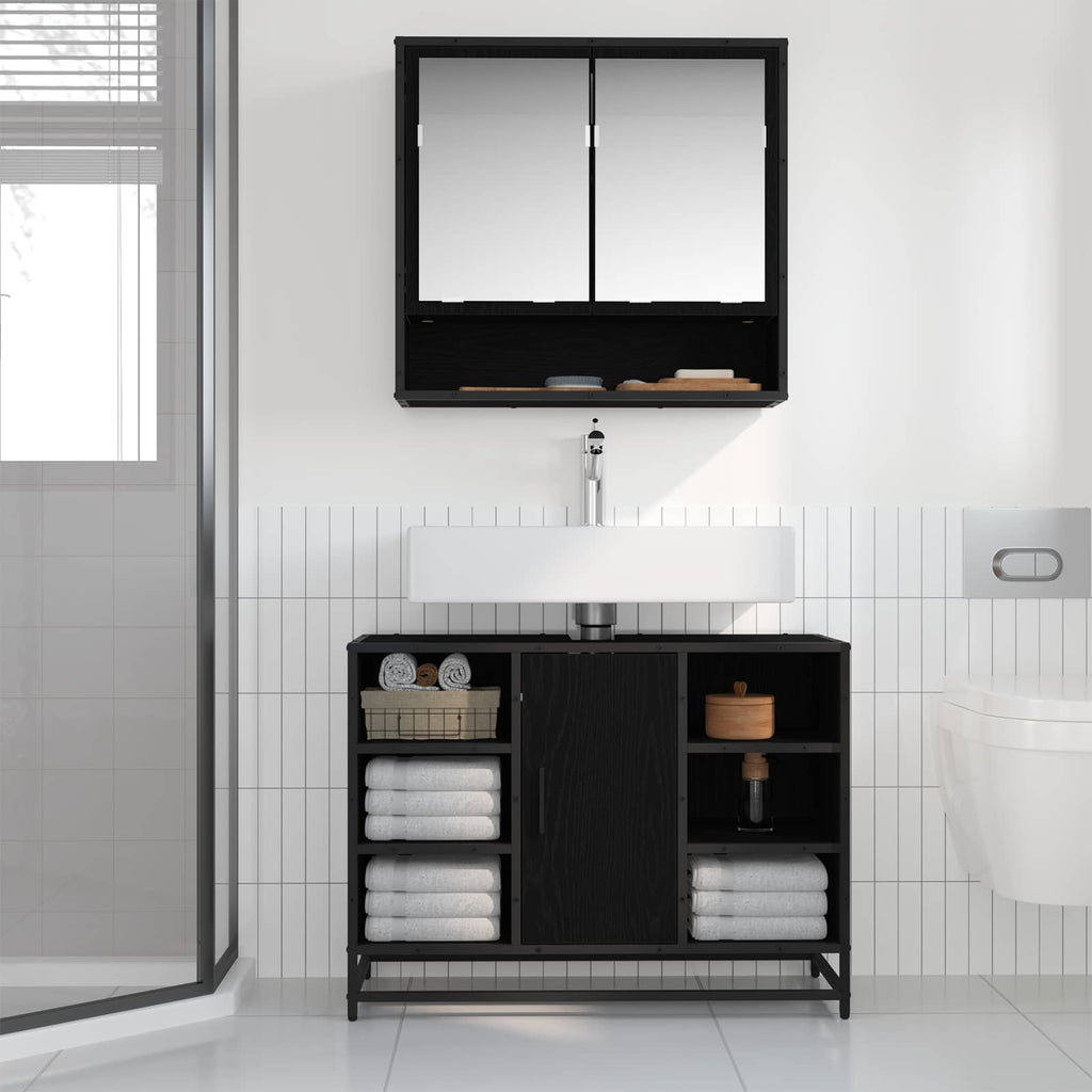 Badezimmermöbel-Set 2 pcs Schwarz Eichen-Optik Holzwerkstoff