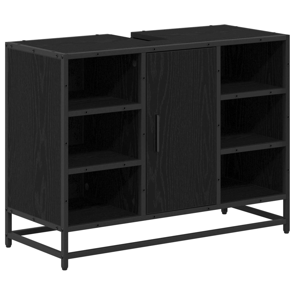 Badezimmermöbel-Set 2 pcs Schwarz Eichen-Optik Holzwerkstoff