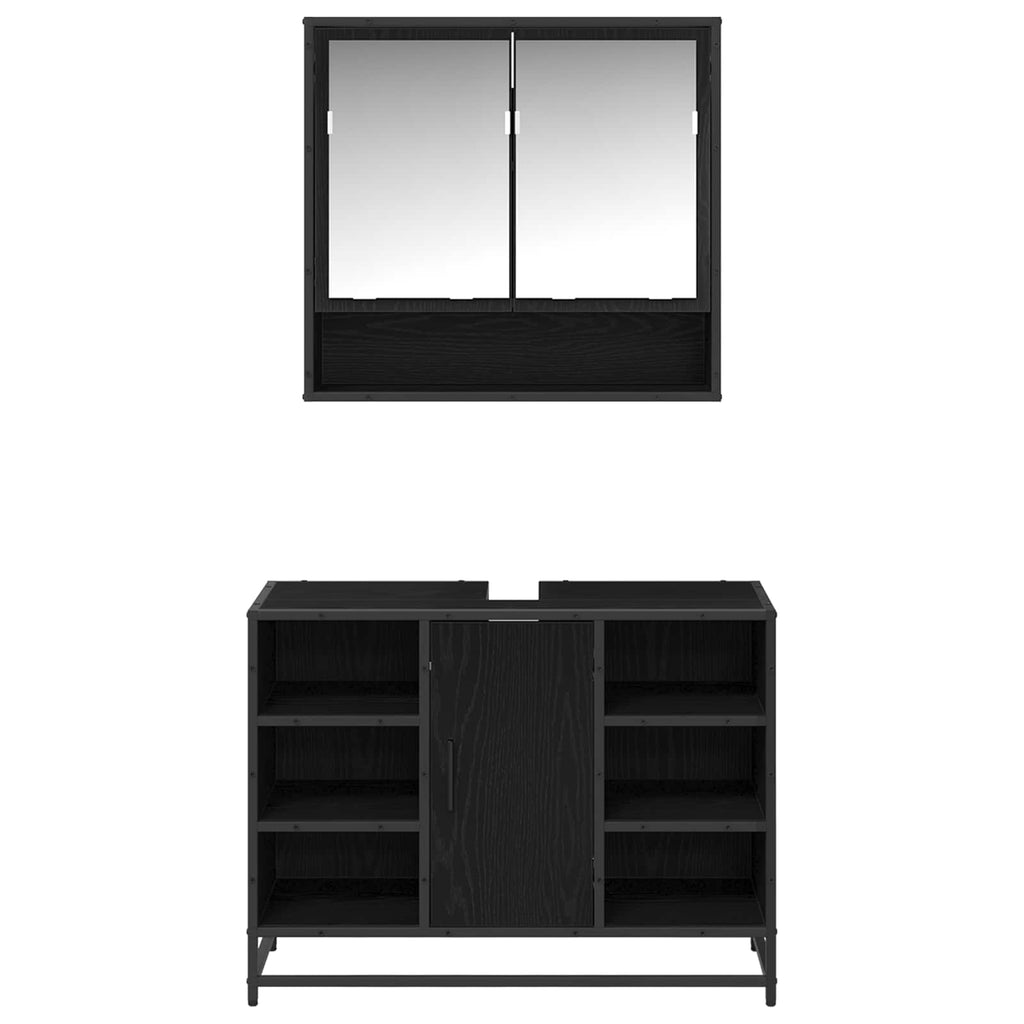 Badezimmermöbel-Set 2 pcs Schwarz Eichen-Optik Holzwerkstoff