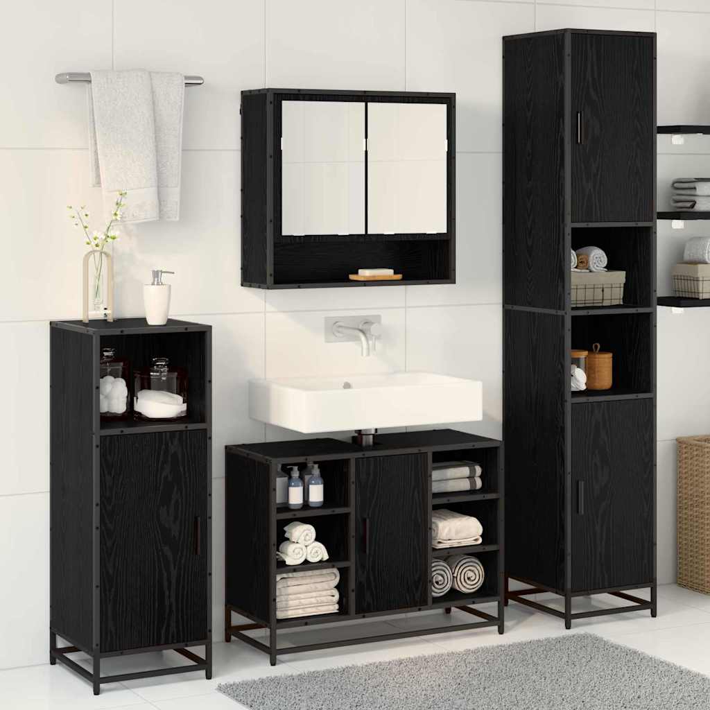 Badezimmermöbel-Set 4 pcs Schwarz Eichen-Optik Holzwerkstoff