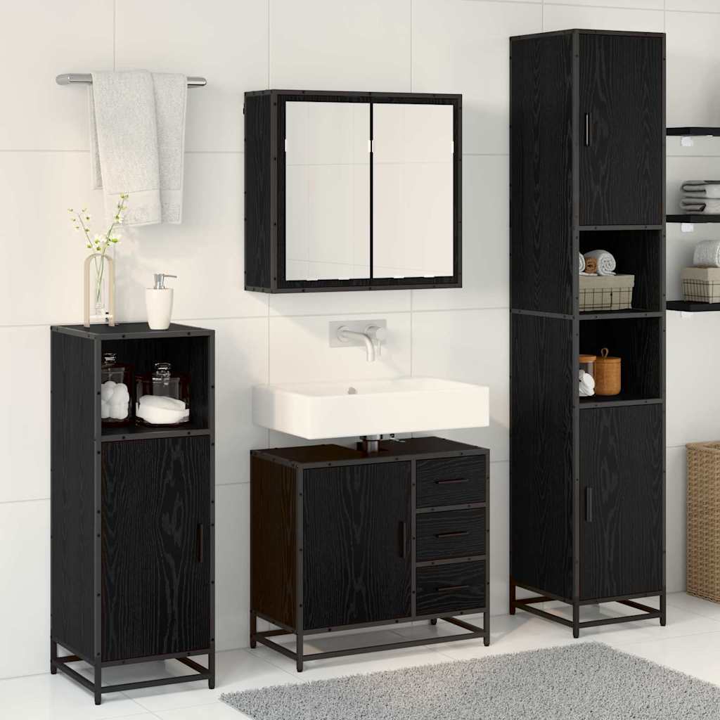 Badezimmermöbel-Set 3 pcs Schwarz Eichen-Optik Holzwerkstoff