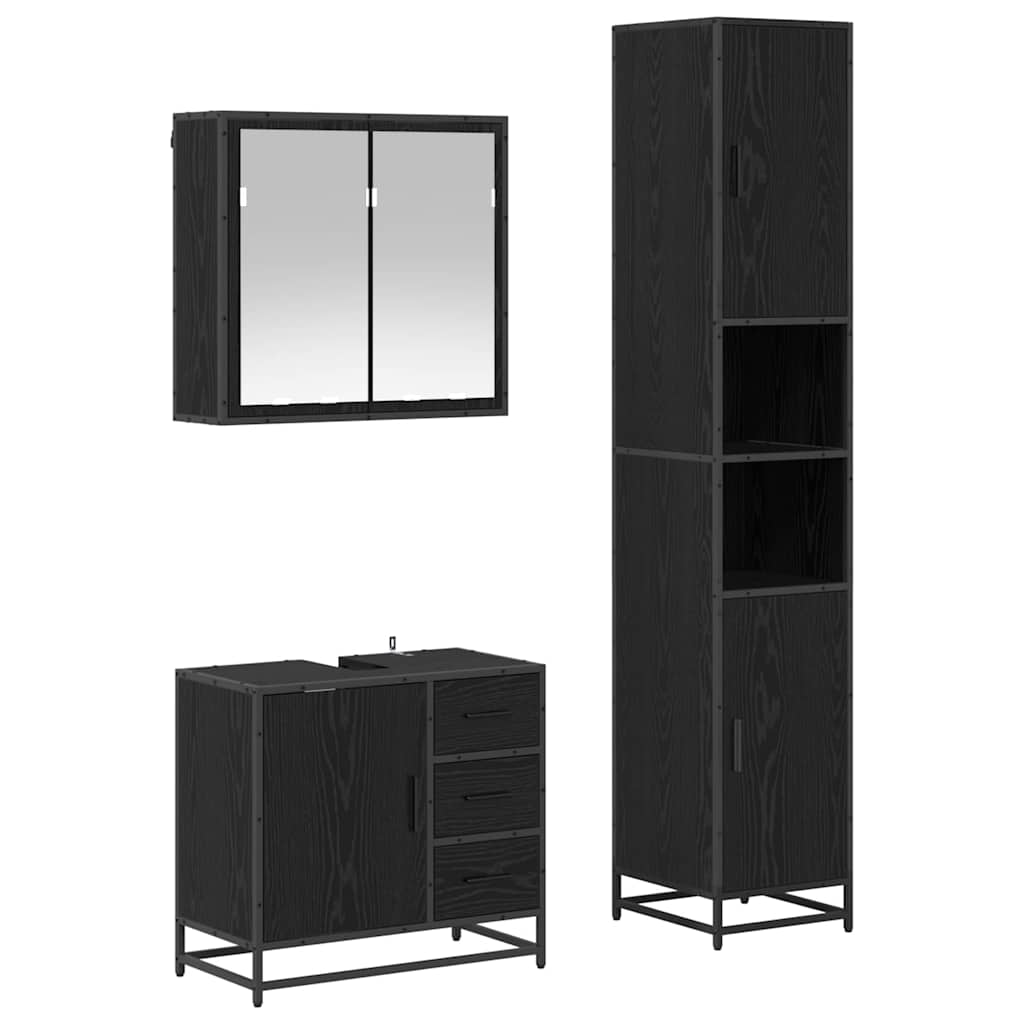 Badezimmermöbel-Set 3 pcs Schwarz Eichen-Optik Holzwerkstoff
