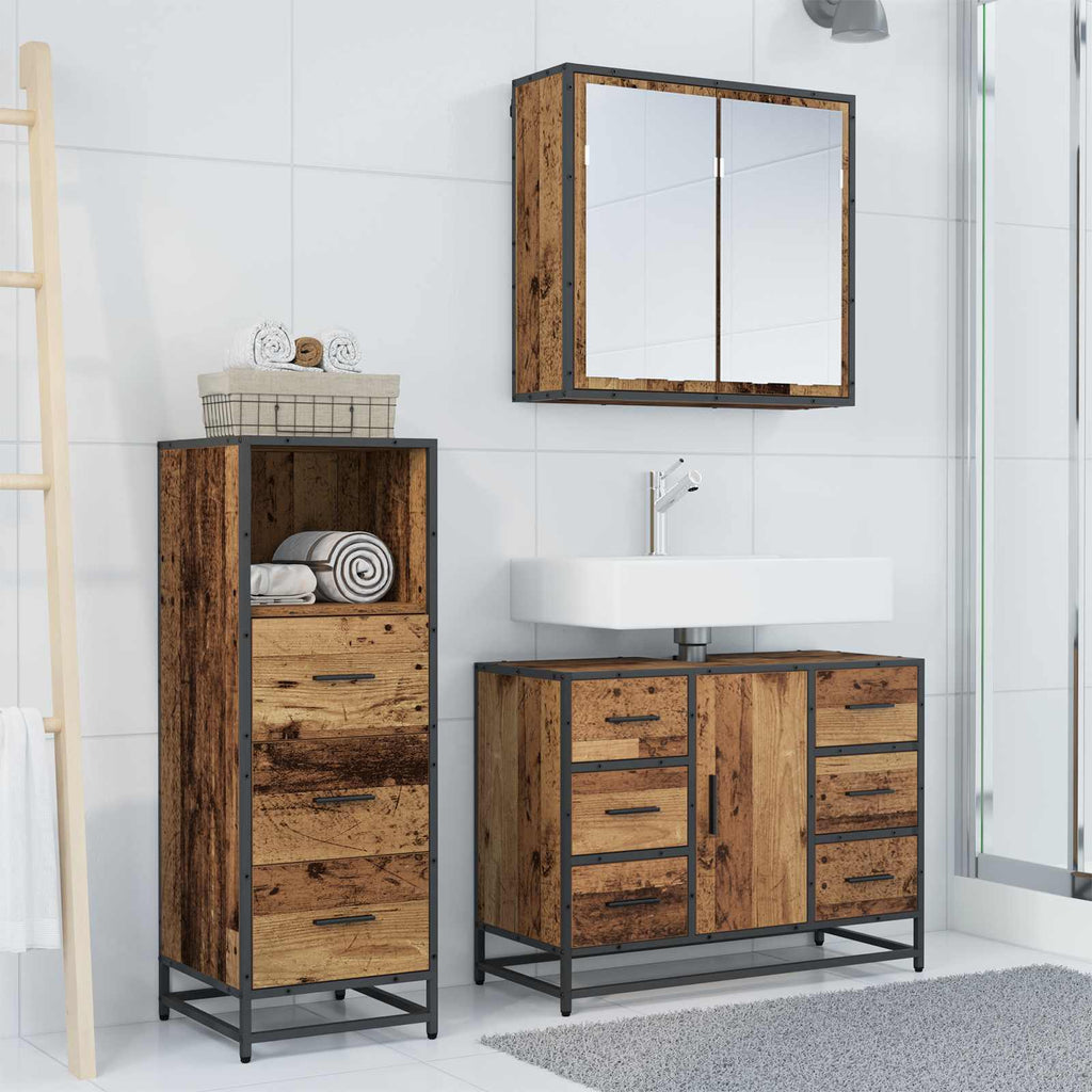 Badezimmermöbel-Set mit Schubladen 3 pcs Altholz Holzwerkstoff