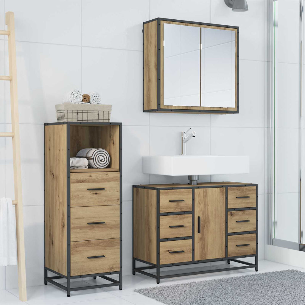 Badezimmermöbel-Set mit Regal 3 pcs Artisan-Eiche Holzwerkstoff