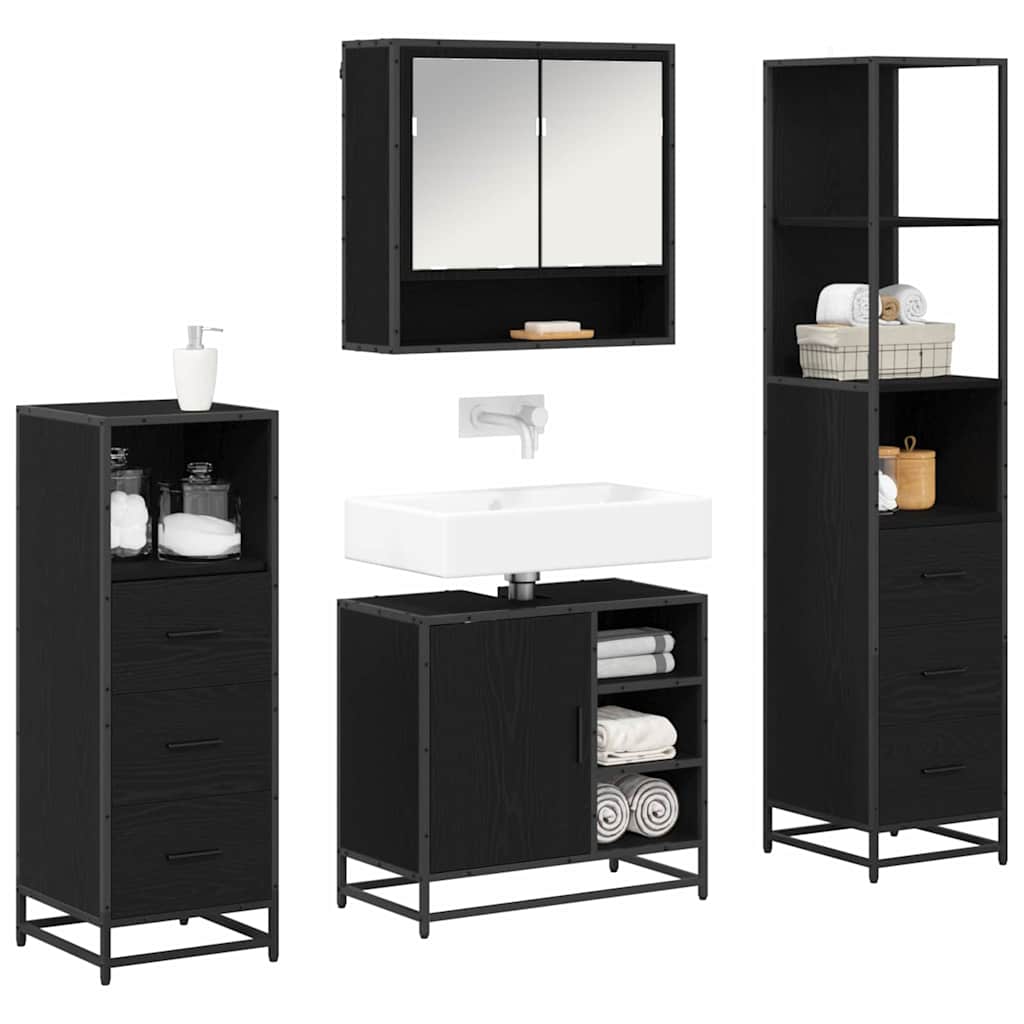 Badezimmermöbel-Set 4 pcs Schwarz Eichen-Optik Holzwerkstoff