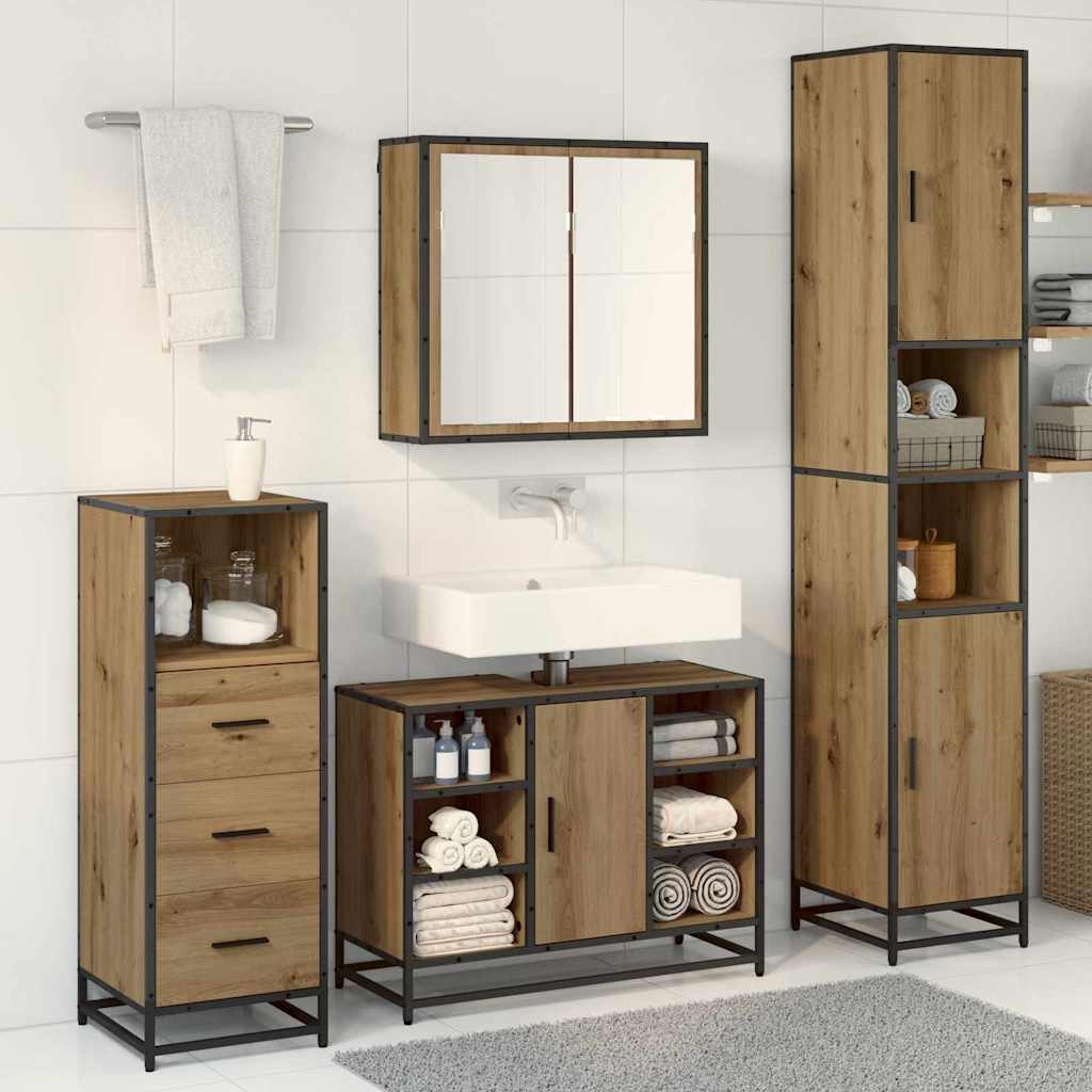 Badezimmermöbel-Set mit Regal 3 pcs Artisan-Eiche Holzwerkstoff