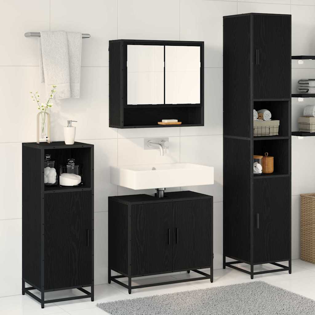 Badezimmermöbel-Set 3 pcs Schwarz Eichen-Optik Holzwerkstoff