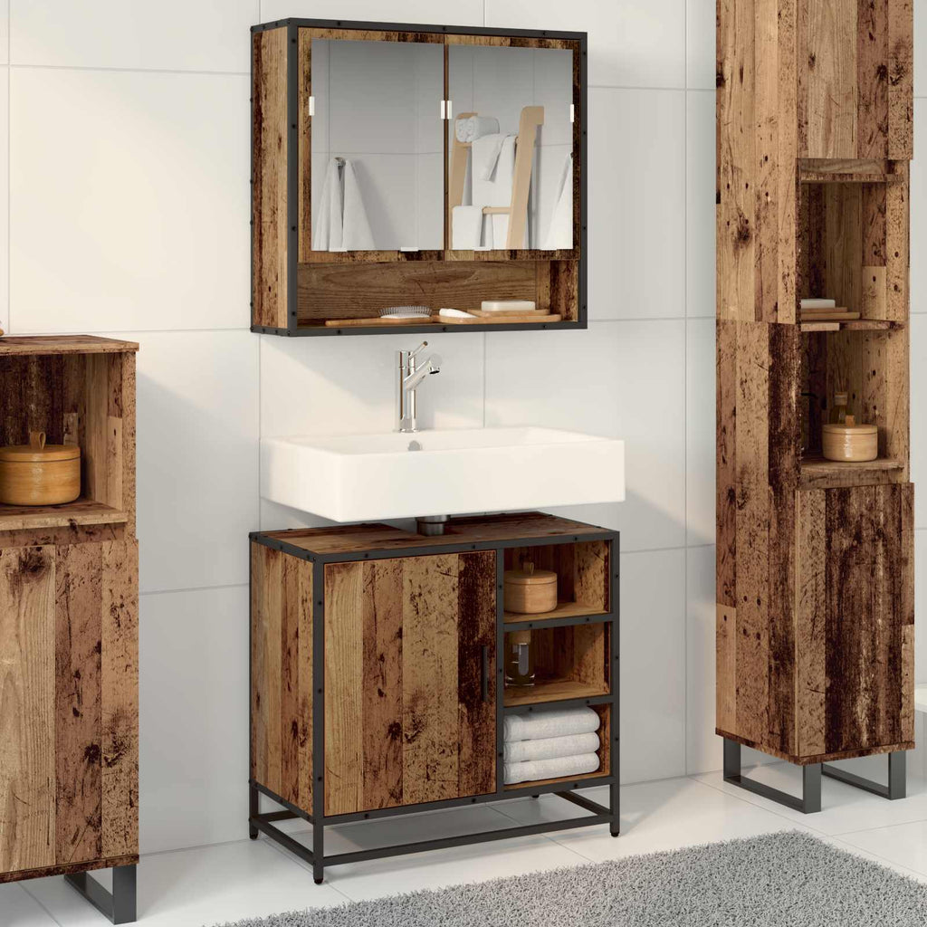 Badezimmermöbel-Set mit Schubladen 2 pcs Altholz Holzwerkstoff