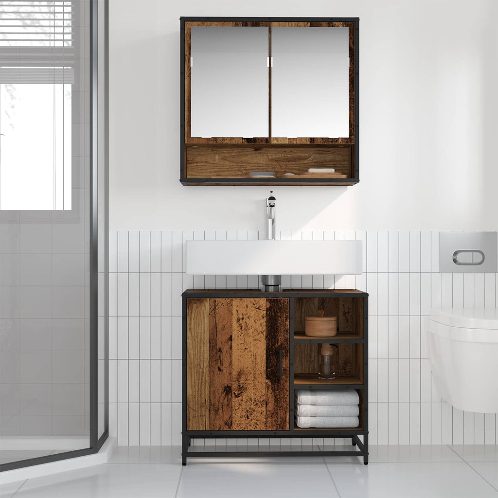 Badezimmermöbel-Set mit Schubladen 2 pcs Altholz Holzwerkstoff